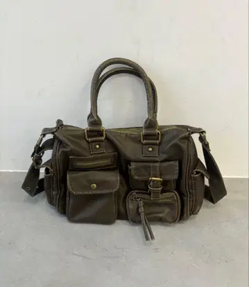 shaggie 빈티지 보스턴 백 카키 아웃포켓