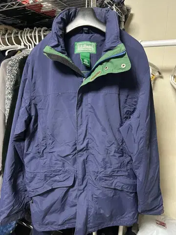 LL.Bean 쉘 재킷/마운틴 후드티 L 네이비 얼룩 있음