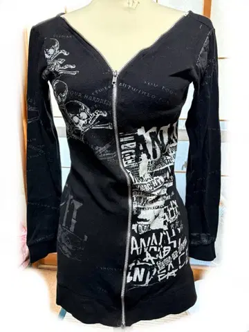 h.NAOTO 그래픽 프린트 집업 후드티 미니 원피스