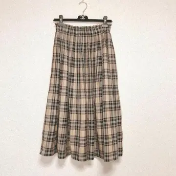 J.sloane 플리츠 체크 무늬 플레어 롱 스커트 허리밴딩