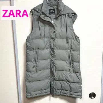 [ 새상품급 ] ZARA 롱 다운 베스트 후드 부착 그레이