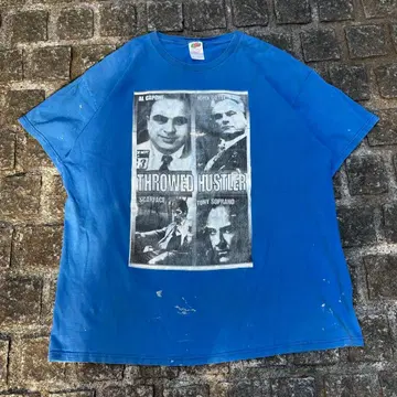 한정판 THROWED HUSTLER 티셔츠 XXL 파랑 페인트