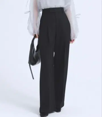 anuans 울 개버딘 턱 스트레이트 팬츠 스트레이트 팬츠 블랙