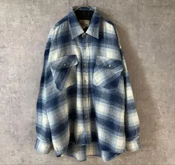 옴브레 체크 셔츠 상부 퀼팅 두꺼운 원단 플란넬 셔츠 파랑 오버 사이즈