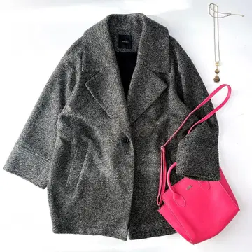 새상품급 스픽 앤 스팬 W 슬리버 헤링본 미들 코트 그레이 36