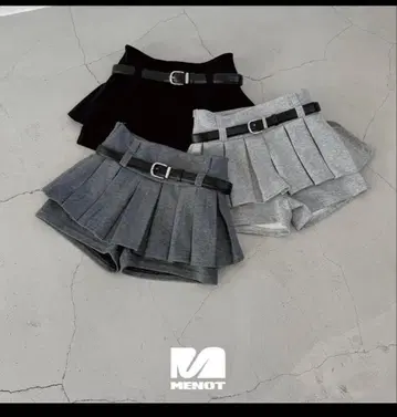 MENOT 플리츠 디자인 숏팬츠 벨트 포함 차콜 그레이