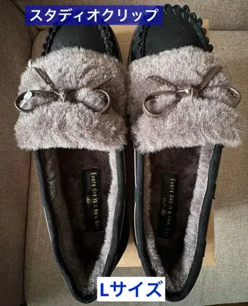 스튜디오 클립 [발수] 리본 퍼 모카신 블랙 L 사이즈 미사용