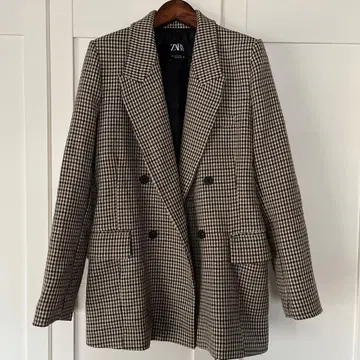 ZARA 체크 무늬 더블 브레스트 자켓