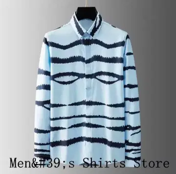 [ 새상품 ] 아트 패턴 러쉬 보더 긴팔 셔츠 블루 락 모드 화려한