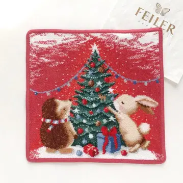 페이러 독일 타월 손수건 크리스마스 토끼 고슴도치 레드