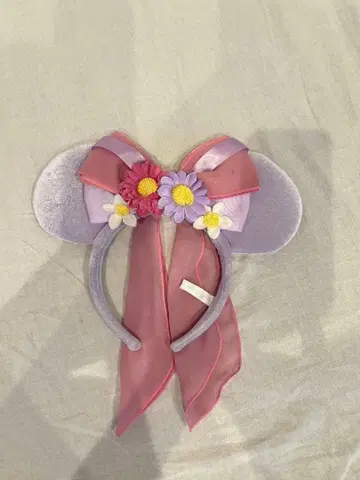 디즈니 꽃 장식 리본 머리띠
