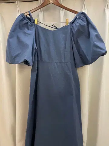 FRAY I.D 퍼프 슬리브 원피스 블루 M