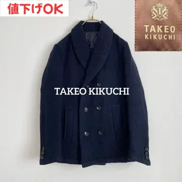 새상품급 TAKEO KIKUCHI 숄카라 더블 브레스트 네이비 코트
