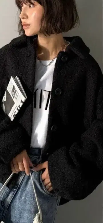 보아 소재 블랙 오버 사이즈 자켓