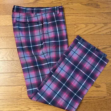 체크 무늬 남성 바지 그레이 핑크