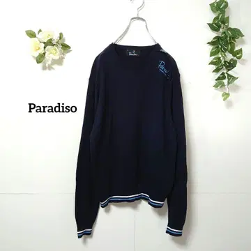 파라디조 로고 자수 긴팔 니트 스웨터 얇은 소재 M 네이비
