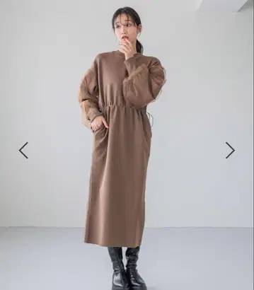 소매 튤 도킹 원피스