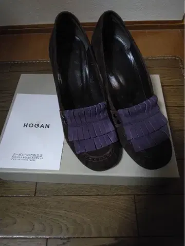 HOGAN 브라운 퍼플 웨지힐
