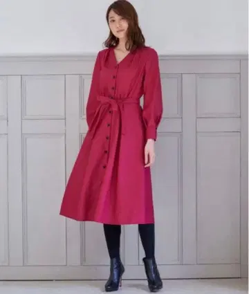 ANAYI 울 조젯 V넥 원피스