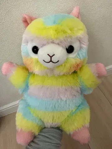 레인보우 알파카 봉제 인형 핸드 퍼펫 귀여운 약 25 x 18.5