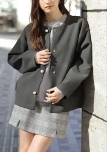 rirandture 펄 단추 가디건 그레이