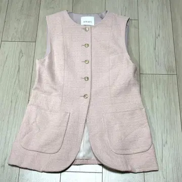 레어 아나이 트위드 베스트 골드 버튼 핑크 38