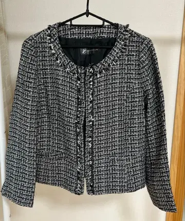 빅 사이즈 15호/3L JOYBELLA 노카라 트위드 자켓 프린지 블랙