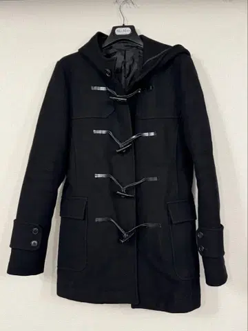 Lui's 블랙 후드 부착 더플 코트