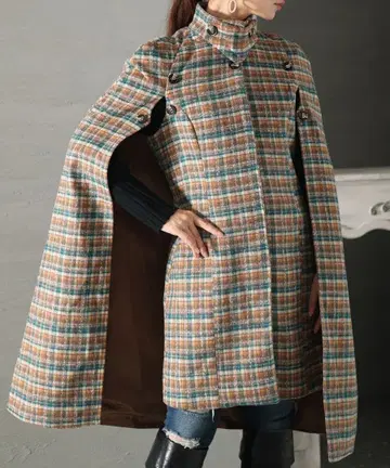 사와라모드 체크 무늬 클로크 코트