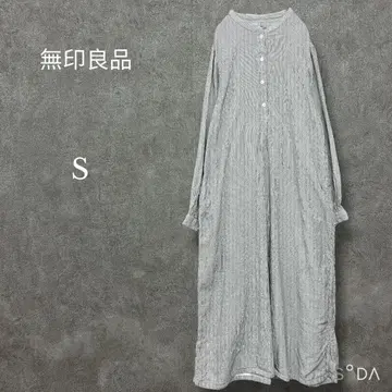 무인양품 [S] 카포크 혼방 2중 거즈 긴팔 원피스 그레이 오가닉 코튼