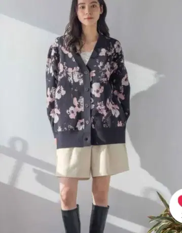 로리즈팜 플라워 자카드 니트 가디건 긴팔 네이비