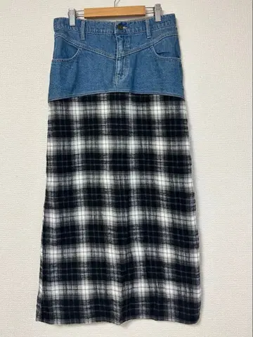 atmospink 데님 체크 롱 스커트