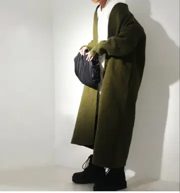 [ 새상품 ] 손바느질 롱 코트 사이즈 F 카키