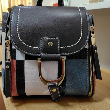 멀티 컬러 체크 무늬 숄더백