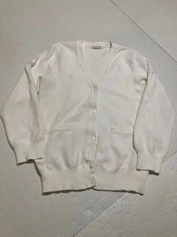 LACOSTE 니트 가디건 화이트 페이크 포켓
