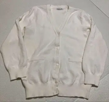 LACOSTE 니트 가디건 화이트 페이크 포켓