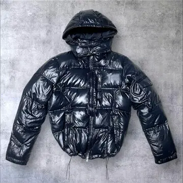 00s y2k archive 광택 다운 자켓 짧은 기장 드로 코드 블랙