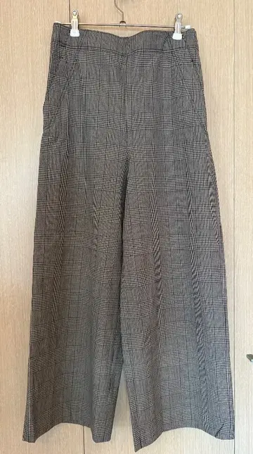 Tomorrow Land 체크 무늬 와이드 팬츠 하이웨스트