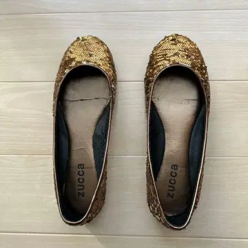 zucca 골드 스팽글 플랫슈즈