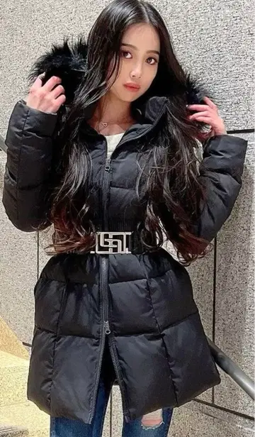 GYDA 제이다 다운 벨트 포함 롱 코트 블랙 벨트만