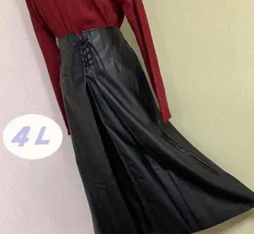 앞 레이스업 사양 & 뒷 밴딩 x 합성 피혁 롱 스커트 [ 4L ]