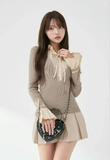 Darich 다리치 셔츠 도킹 플리츠 미니 원피스