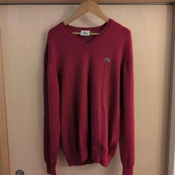 LACOSTE 와인 레드 V넥 스웨터 사이즈 5