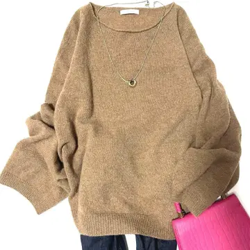 컨디션 최상 plage 플라주 알파카 100% 볼륨 소매 니트 카멜 F