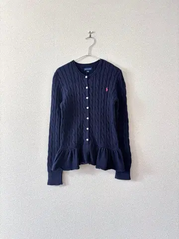 랄프 로렌 케이블 짜임 페플럼 가디건 네이비 150