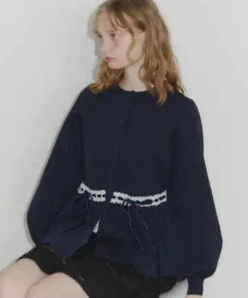 idem 리본 페플럼 가디건