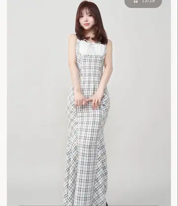 다리치 체크 머메이드 롱 원피스