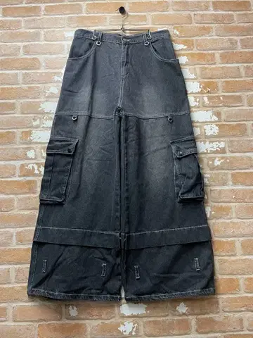 블랙 데님 archive 카고 데님 그런지 y2k 카고 팬츠
