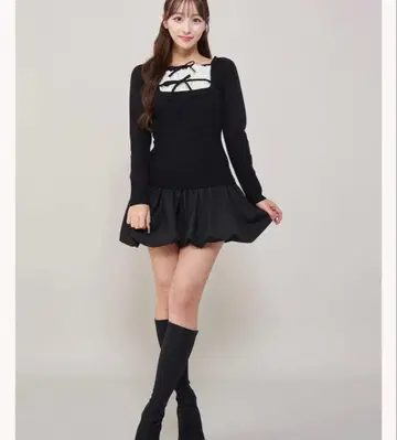 darich 더블 리본 도킹 벌룬 미니 원피스