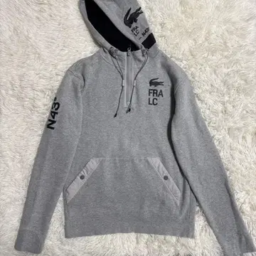 [ 레어 ] 라코스테 세일링 후드티 그레이 M 후디 로고 하프 지퍼